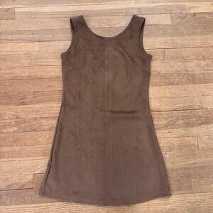 Lovemarks tan faux suede sleeveless sheath mini dress size medium M
 b56